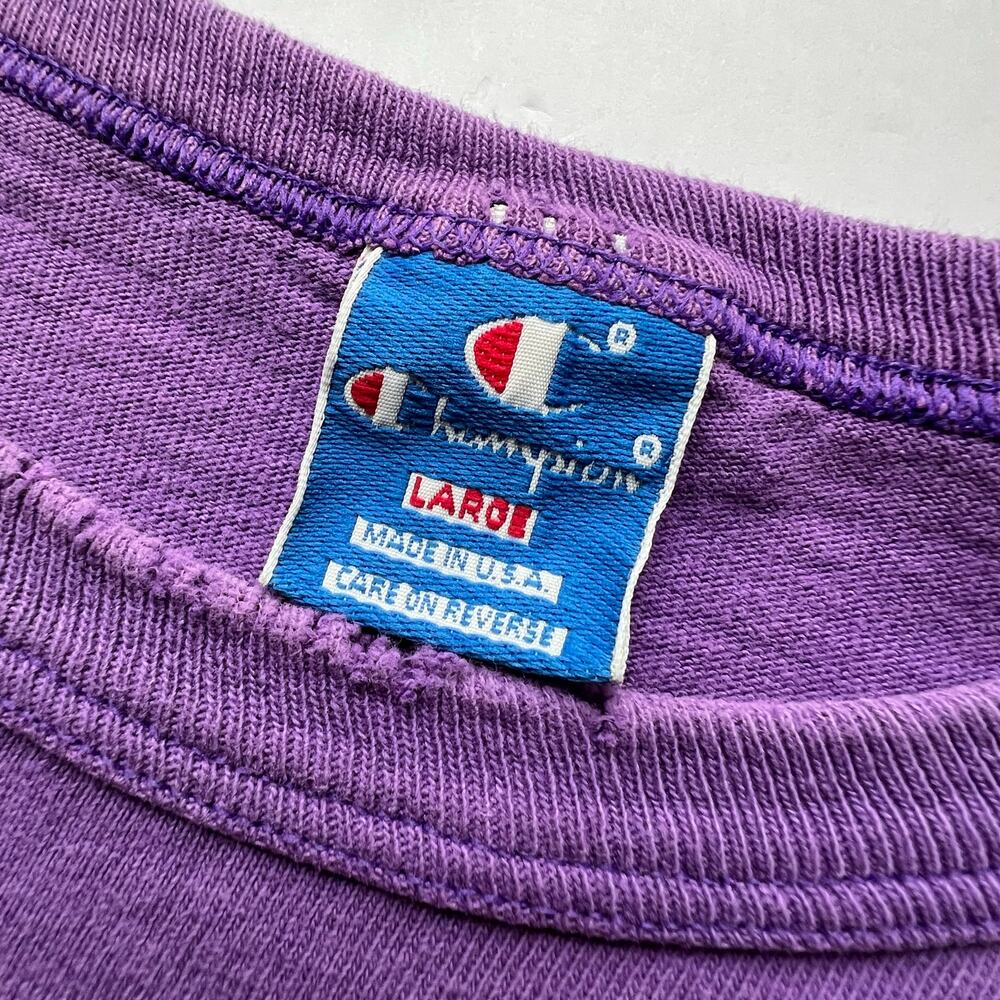 Vintage Champion USA Made Spellout Purple Script T Shirt Single Stitch Tee 80s - Picture 2 of 16